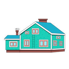 House building flat vector illustration with windows, tile, roof. Mint building concept isolated on white background. Flat cartoon style suitable for web wanding wage, banner, sticker, background