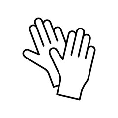 Pair of latex gloves for packaging design. Linear icon of two hands. Black simple illustration of disposable medical protection against virus. Contour isolated vector emblem on white background