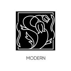 Modern art black glyph icon. Cultural movement. Botanical painting. Abstract flowers drawing. Modernism period. Silhouette symbol on white space. Vector isolated illustration