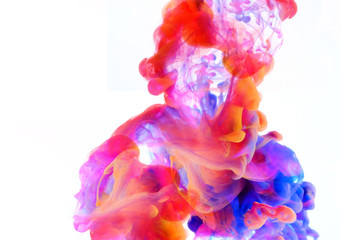 Obraz premium Abstract color mix , color drops in water , drop of Ink color mix paint falling on water Colorful ink in water,