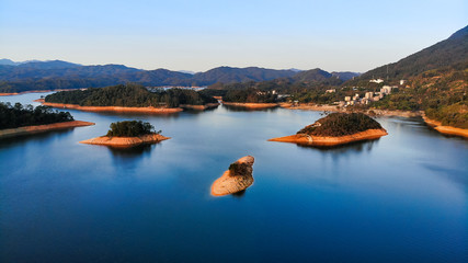 Fototapeta na wymiar Aerial photo of Liuxihe Forest Park Island