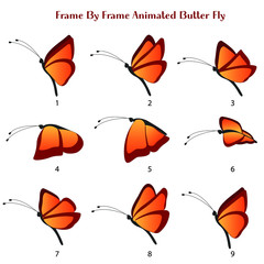Butter fly Vector Illustration, Frame by Frame Animated Butterfly editable source file