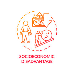 Socioeconomic disadvantage concept icon. Social classes inequality, low income problem, financial crisis idea thin line illustration. Social CVD factors. Vector isolated outline RGB color drawing