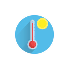weather thermometer colorful flat icon with long shadow. hot temperature flat icon