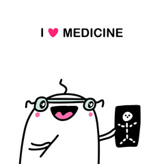 I love medicine hand drawn vector illustration in cartoon comic style man doctor holding x ray