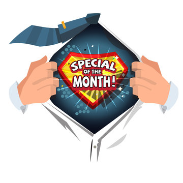 man open shirt to show "special of the month" text - vector