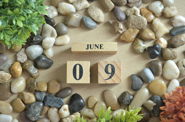 June Month, Appointment date with number cube design, colorful stone. Date 9.