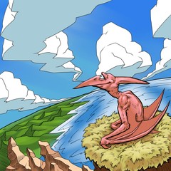 A dinosaur cartoon cute animal background prehistoric landscape scene. drawings for childrens © Михаил Пенькевич