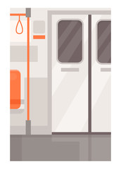 Train door exit semi flat vector illustration. Subway tram interior. Public transport metallic doorway with nobody inside. Empty underground transport. Metro 2D cartoon background for commercial use