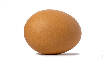 The picture of a chicken egg laying horizontally with a white background.