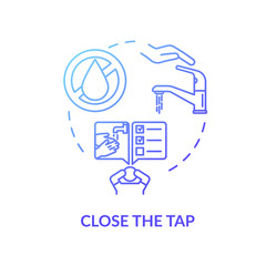 Close tap blue concept icon. Efficient water usage. Faucet leak. Environmental care. Household resource saving idea thin line illustration. Vector isolated outline RGB color drawing