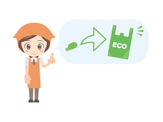 人物＿エコバック＿折りたたみ_スーパー店員＿女性