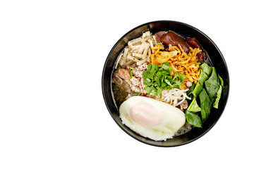 Noodle in black cup isolated on white background. thai Food. Noodle thai.