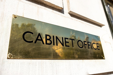 LONDON- Cabinet Office sign- the department of the Government of the United Kingdom located next to 10 Downing Street