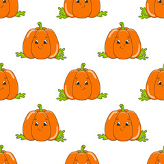 Colored cartoon seamless pattern. Vegetable pumpkin. Cartoon style. Hand drawn. Vector illustration isolated on white background.