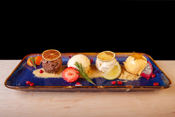 ice cream ball on a plate in the studio