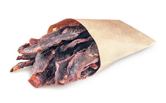 Jerky in paper bag in front