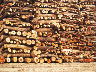 VARANASI, INDIA - January 19, 2008: Piles of fire wood and balances used for ghat cremations in Varanasi, India