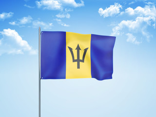 Barbados flag waving sky background 3D illustration