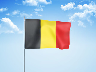 Belgium flag waving sky background 3D illustration