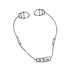 Wireless and wired headphones, black lines, scribbles. Vector headphones on a white background.