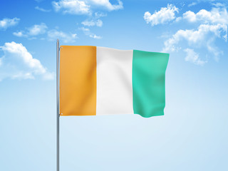 Cote d'Ivoire flag waving sky background 3D illustration