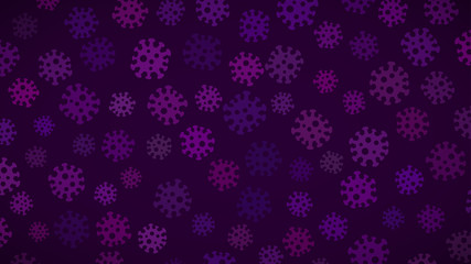 Naklejka na ściany i meble Background with symbols of virus in shades of purple. Illustration on the coronavirus pandemic.