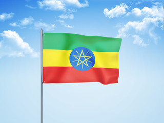 Ethiopia flag waving sky background 3D illustration