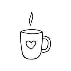 Hand drawn cup of coffee, tea, home concept for stopping coronavirus. Pandemic protection stay home. Quarantine positive doodle icon, home element, isolated on white background.