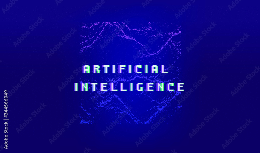 Poster Dotted surface made of particles. Cover or poster for high tech systems: Artificial Intelligence, Deep Learning, Neural networks.