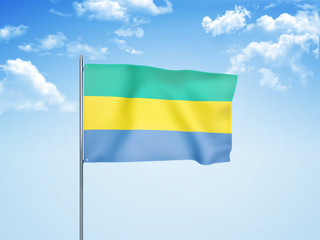 Gabon flag waving sky background 3D illustration