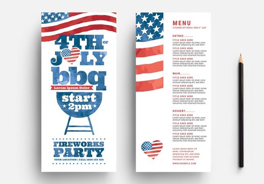 Thin 4th July Flyer Layout with Stars and Stripes Illustration