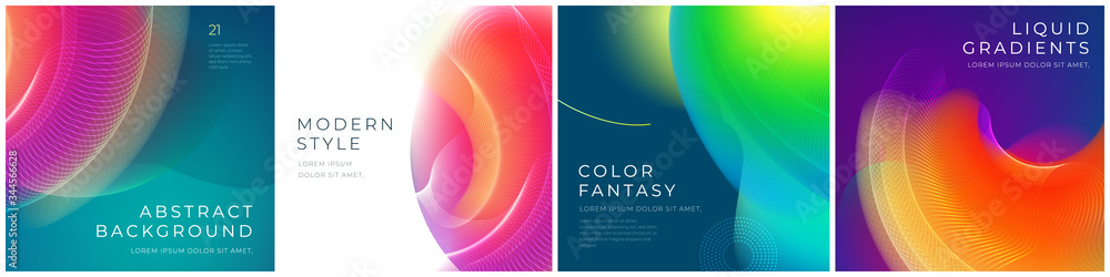 Wall mural set of square liquid color abstract geometric shapes. fluid gradient elements for minimal banner, lo