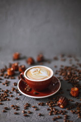 cup of coffee with beans