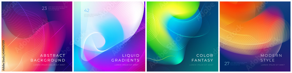 Wall mural set of square liquid color abstract geometric shapes. fluid gradient elements for minimal banner, lo