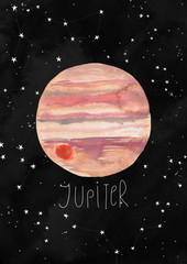 Hand Painted Illustration with Jupiter Planet © Annykos