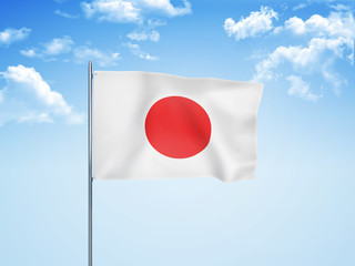 Japan flag waving sky background 3D illustration