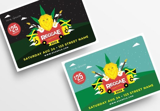 Reggae Festival Flyer Layouts with Lion Illustrations