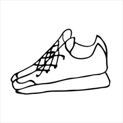 Sneakers for running, and walking, everyday life. Doodle black lines on a white background. Vector illustration.