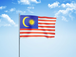 Malaysia flag waving sky background 3D illustration