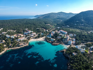 Naklejka premium Ibiza hotels. Ibiza beaches. Portinatx beach located in northern Ibiza, Spain.