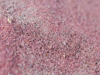 Pink sand on the lake shore. Sandy pink beach
