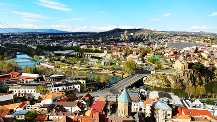 TBILISI, GEORGIA  APRIL 19, 2020:  Beautiful aerial view of the old part of city   in Tbilisi, Georgia © Victoria Key