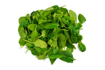 Fresh spinach leaves as background.