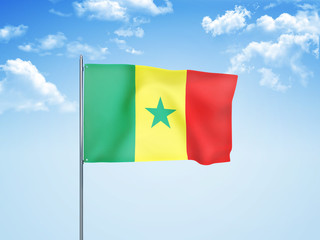 Senegal flag waving sky background 3D illustration
