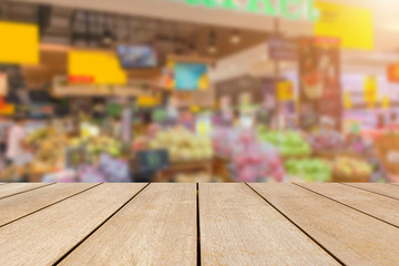 Empty old wooden vintage in front of supermarket at department store background with empty copy space. Ready for product display montage concept.