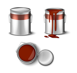 set of paint can brown color  top and side view. packaging mockup template 
