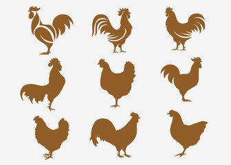 Set of Chicken Logo Vector Illustration. Icon logo chicken bird vector. Icon Symbol. Silhouette