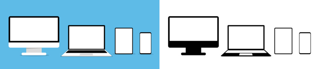 Laptop, computer, tablet and smartphone set. Vector illustration icon