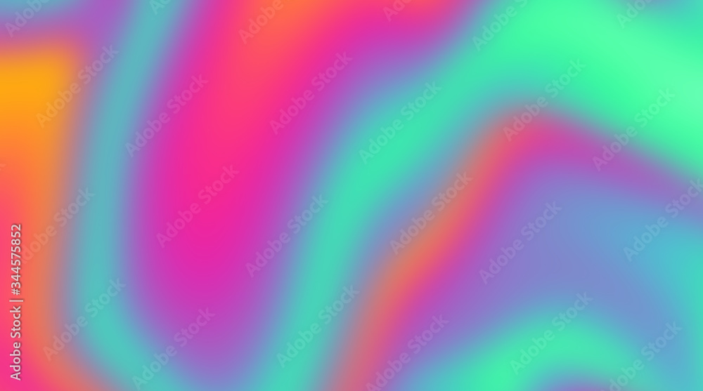 Poster Trendy texture with polarization effect and colorful neon holographic stains. Abstract background in psychedelic Vaporwave style like in old retro tie-dye design of 70s.